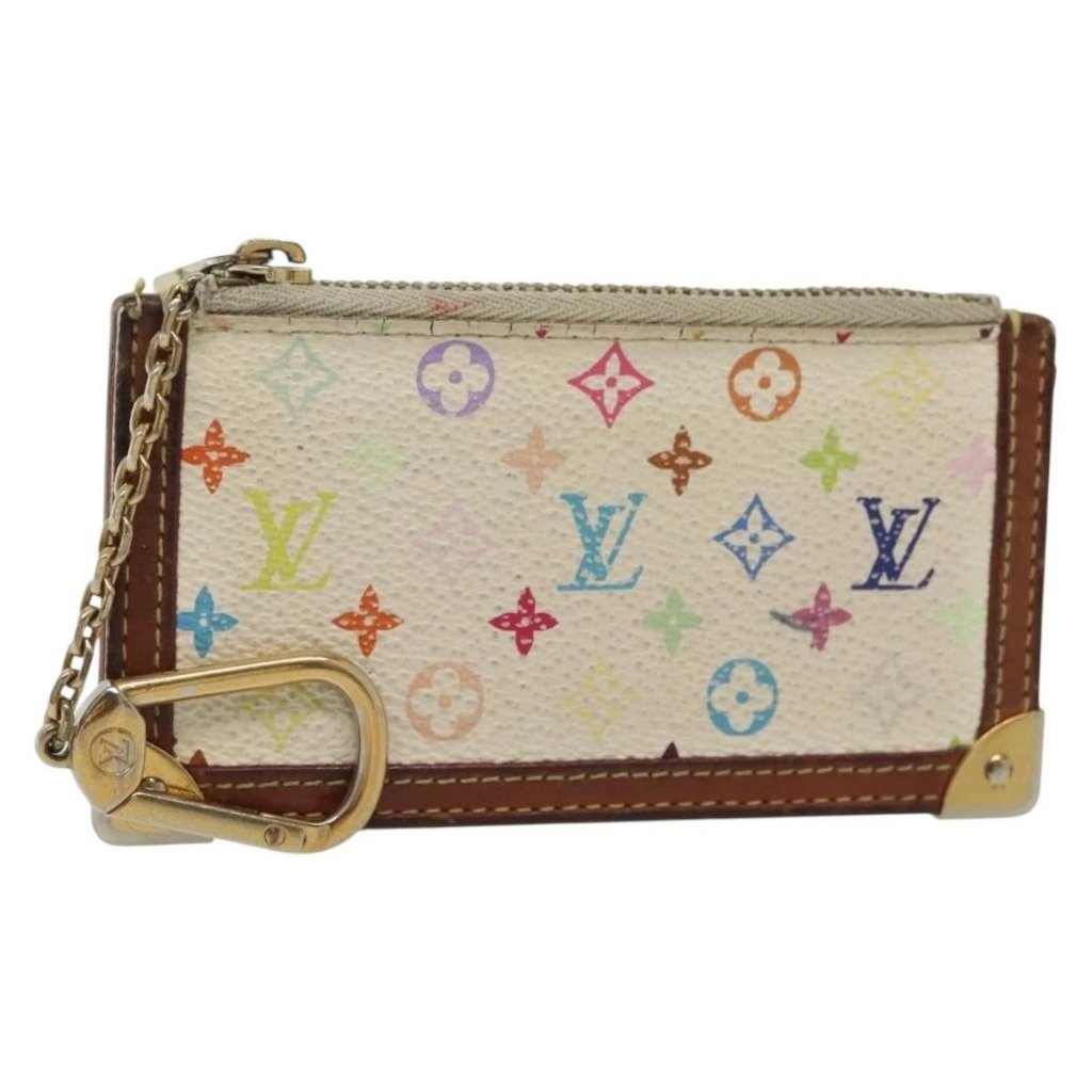 Louis Vuitton Multicolor Pochette Cles Coin Purse White M92655 Lv Auth 141583